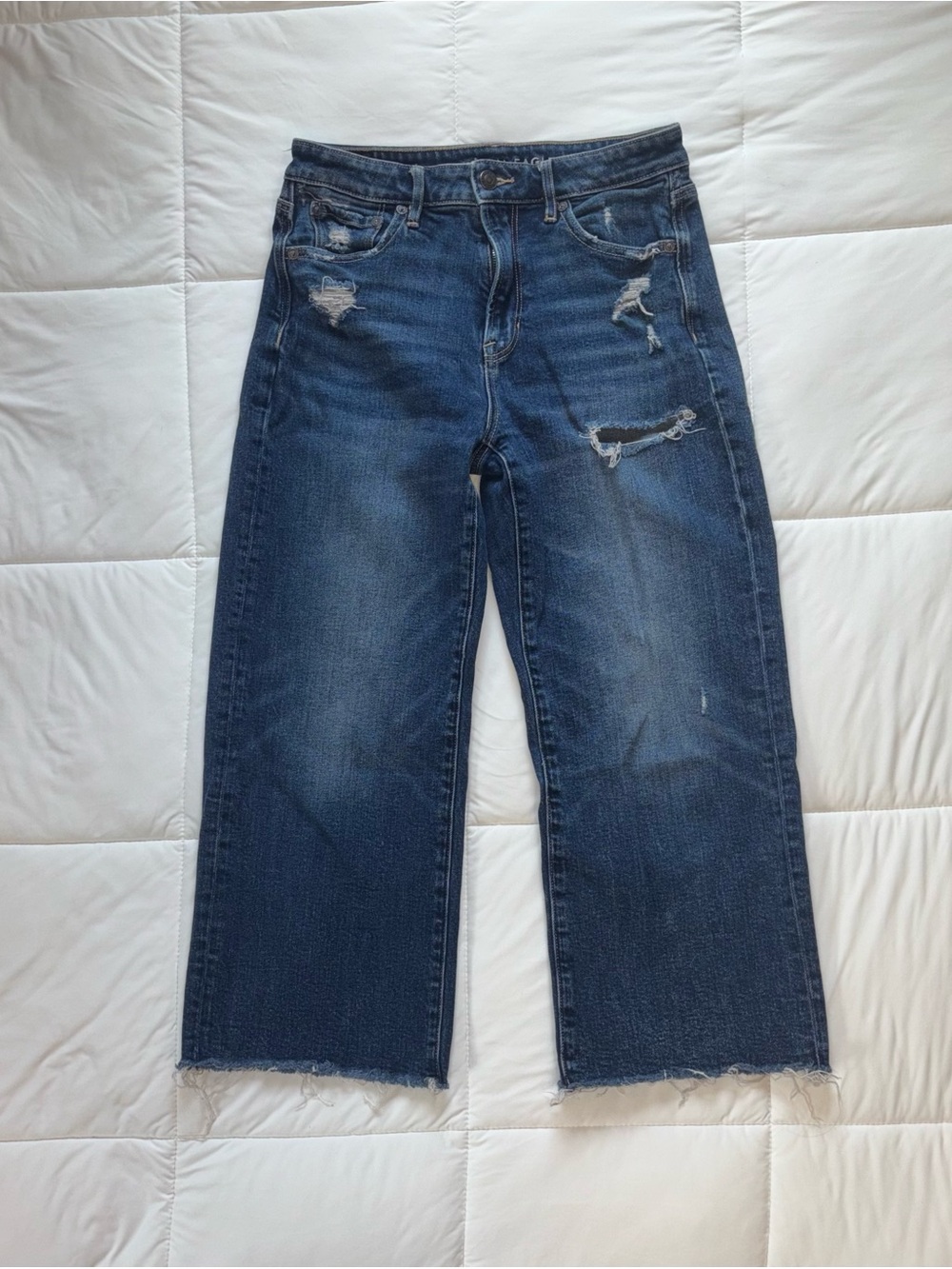 American Eagle Outfitters Dark Blue Distressed Straight Jeans